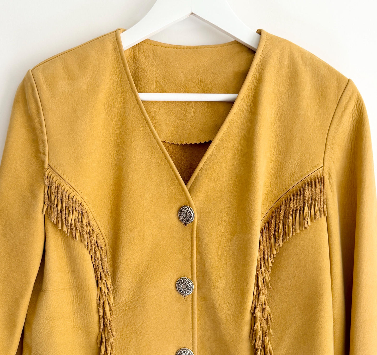Vintage Western Fringe Jacket Tan Deerskin Leather Womens XS