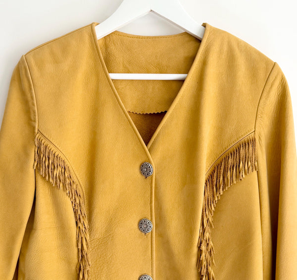 Vintage Western Fringe Jacket Tan Deerskin Leather Womens XS