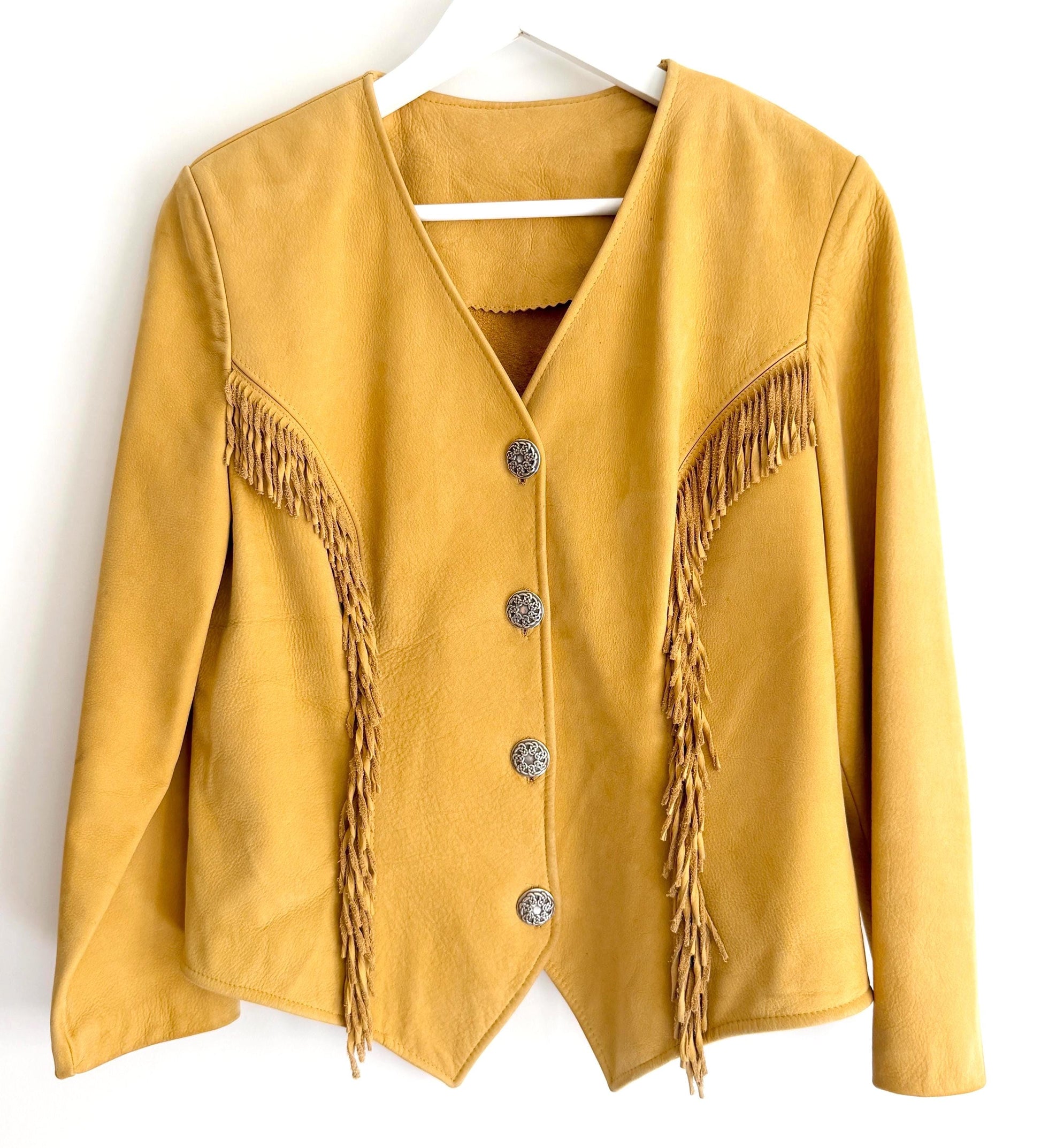 Vintage Western Fringe Jacket Tan Deerskin Leather Womens XS