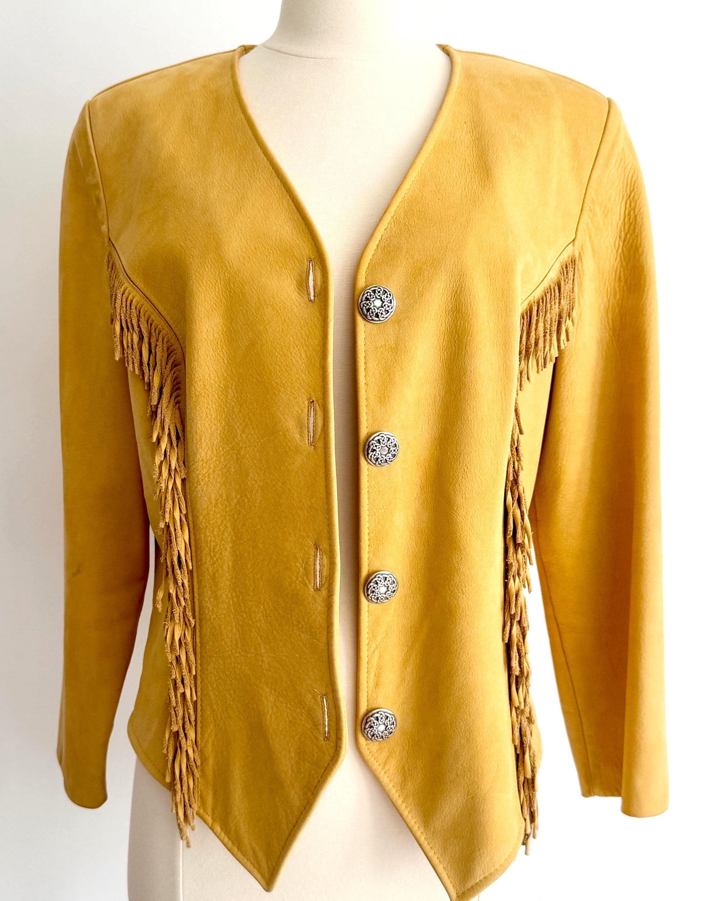 Vintage Western Fringe Jacket Tan Deerskin Leather Womens XS
