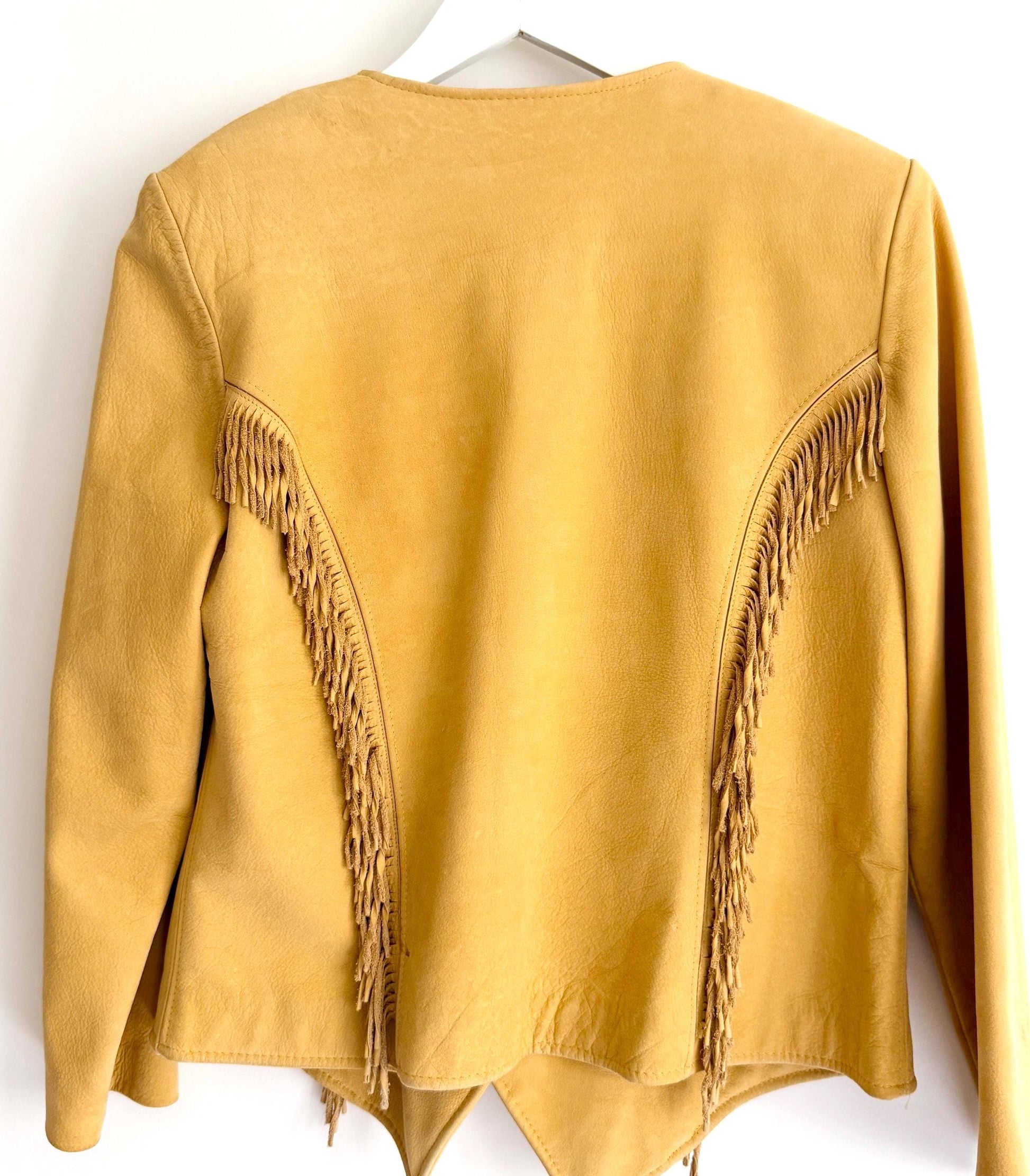 Vintage Western Fringe Jacket Tan Deerskin Leather Womens XS