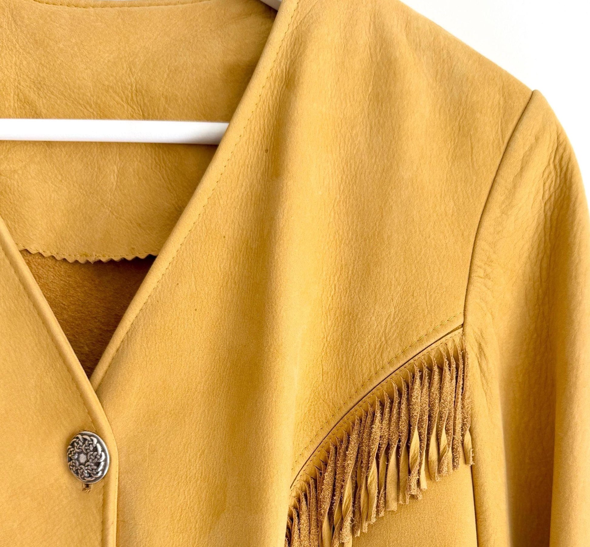 Vintage Western Fringe Jacket Tan Deerskin Leather Womens XS