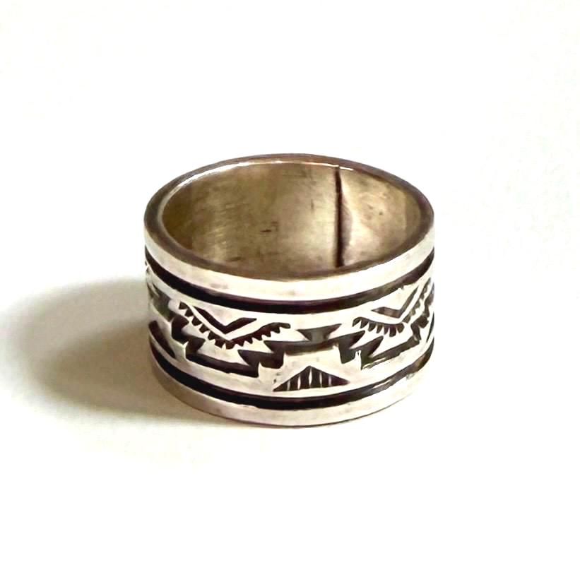 Vintage Navajo Cigar Band Signed Native American Sterling Silver Ring Size 8.25