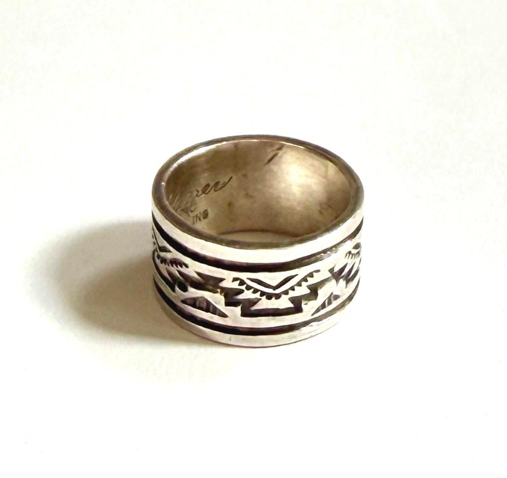 Vintage Navajo Cigar Band Signed Native American Sterling Silver Ring Size 8.25