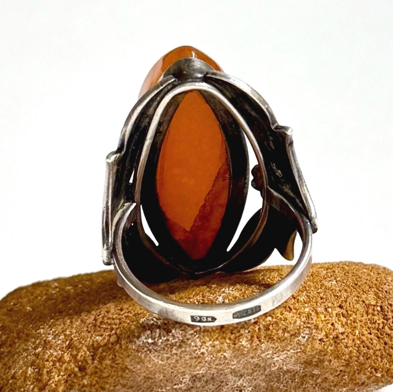 Vintage Russian Cocktail Ring Butterscotch Egg Yolk Cabochon Size 7.75