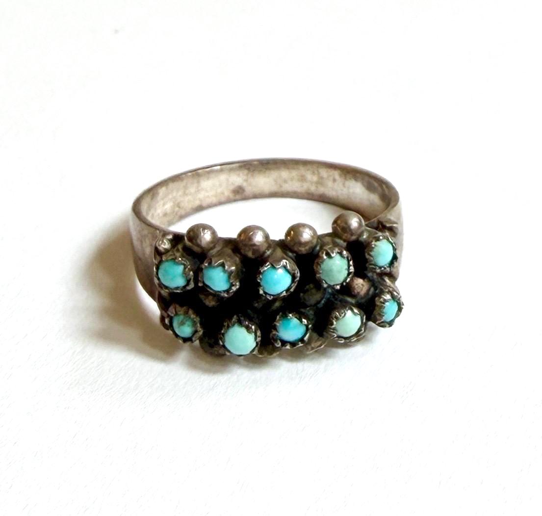 Vintage Snake Eye Turquoise Ring Fred Harvey Era Sterling Silver Band Size 7