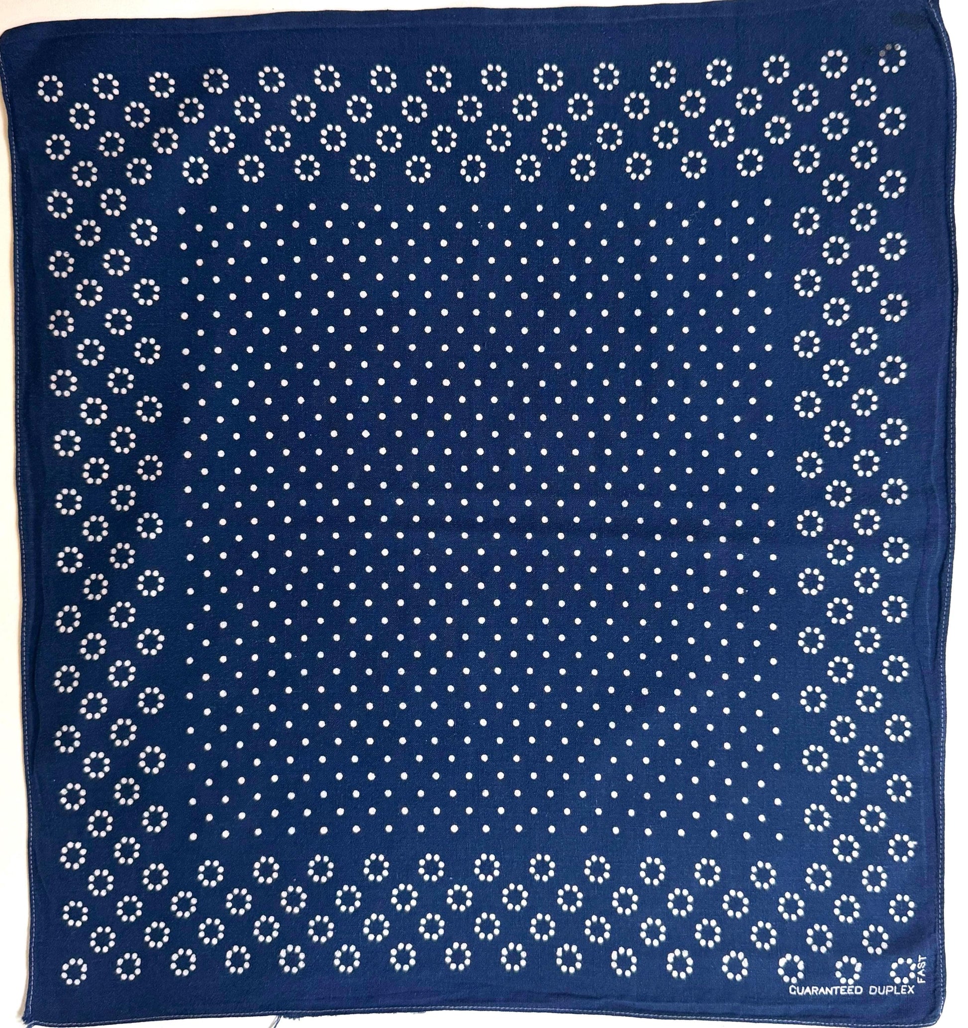 Vintage 30s 40s Duplex Indigo Cotton Bandana Rare Dot Ring Pattern