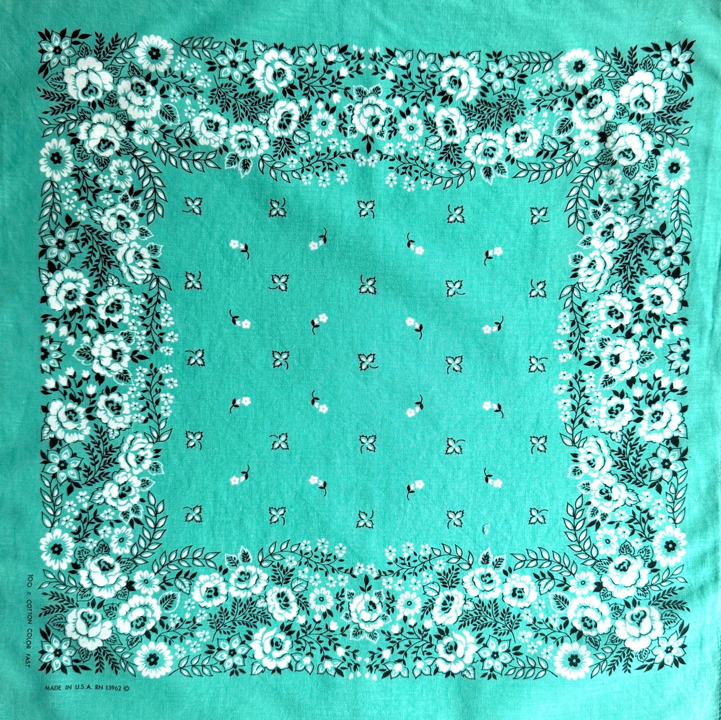 Vintage Turquoise Cotton Bandana Vintage 60s 70s Made in USA