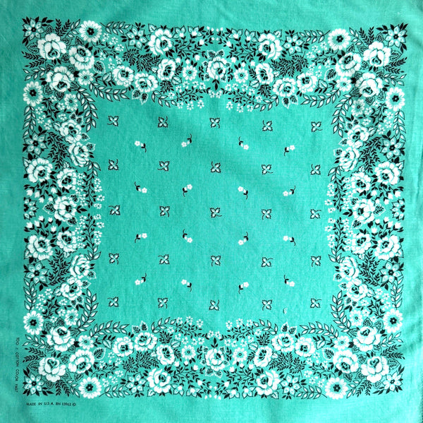 Vintage Turquoise Cotton Bandana Vintage 60s 70s Made in USA