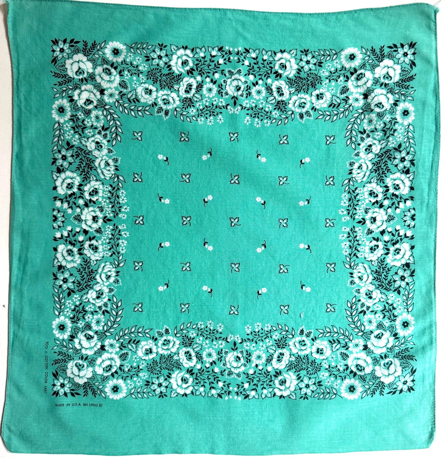 Vintage Turquoise Cotton Bandana Vintage 60s 70s Made in USA