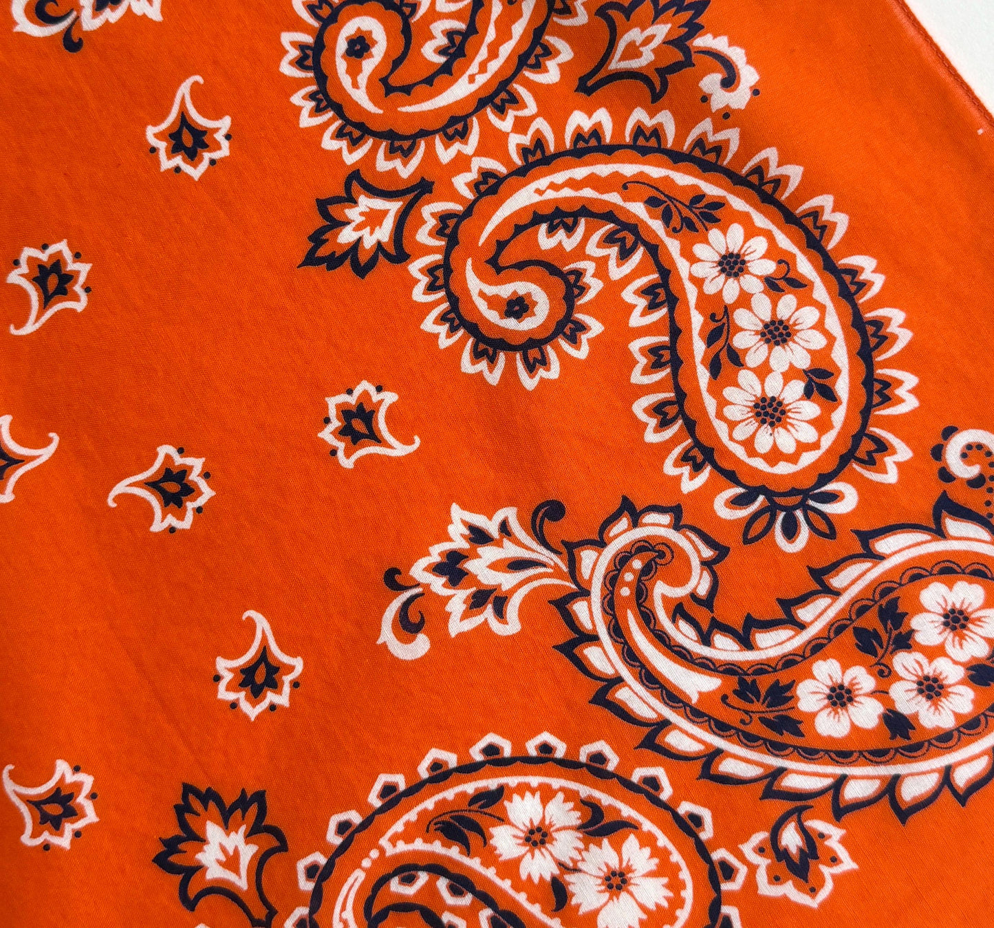 Rare Vintage Orange Cotton Bandana 1970s Fast Color Paisley Floral Pattern