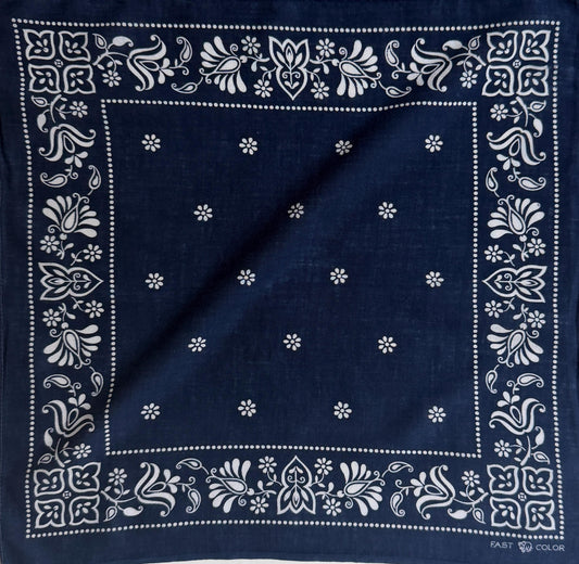 Vintage 40s Indigo Cotton Bandana Fast Color Elephant Trunk Down