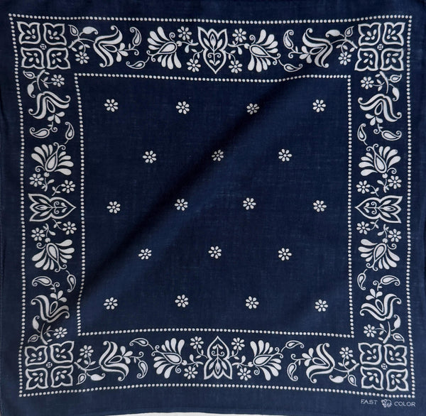 Vintage 40s Indigo Cotton Bandana Fast Color Elephant Trunk Down