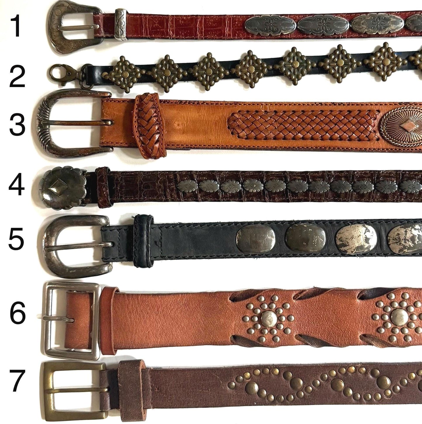 Vintage Concho Belt Brown Leather Strap Western Southwest Cowboy