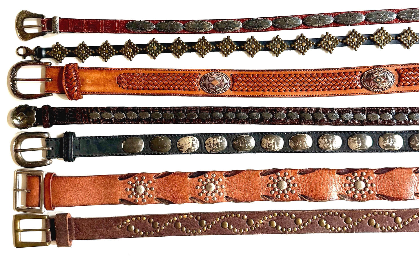 Vintage Concho Belt Brown Leather Strap Western Southwest Cowboy