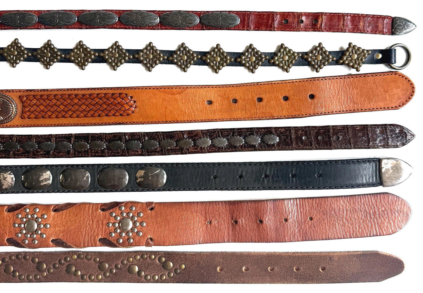 Vintage Concho Belt Brown Leather Strap Western Southwest Cowboy