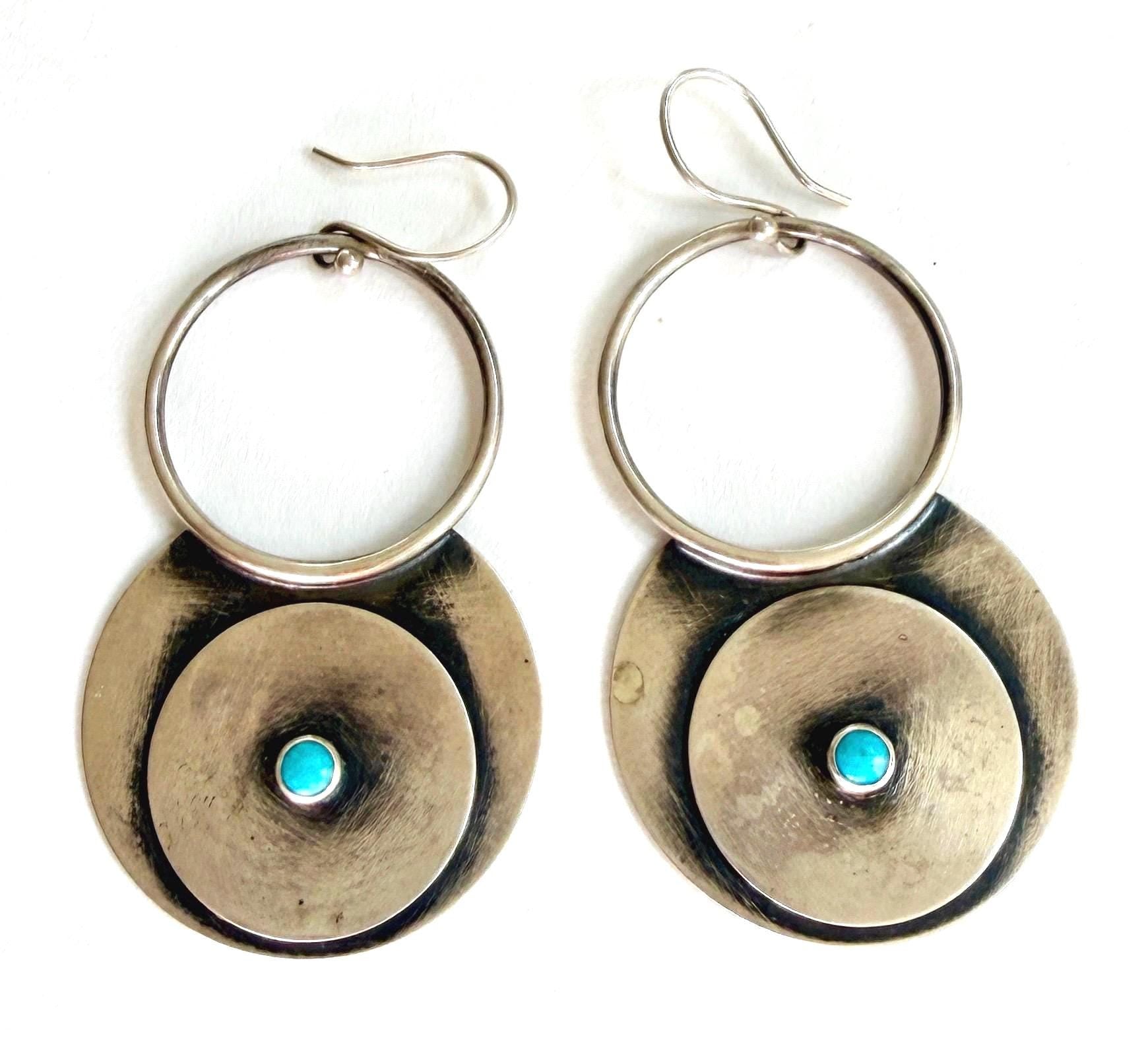 Vintage Navajo Turquoise Earrings Long Modernist Dangle Drop Style