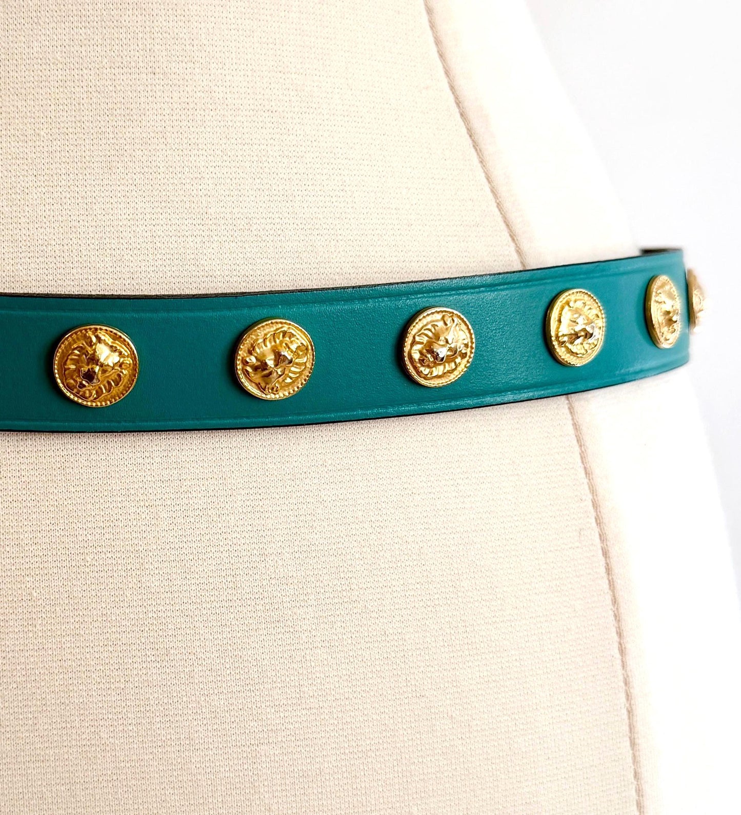 Vintage Turquoise Belt Gold Lion Medallion Studs Made in Italy