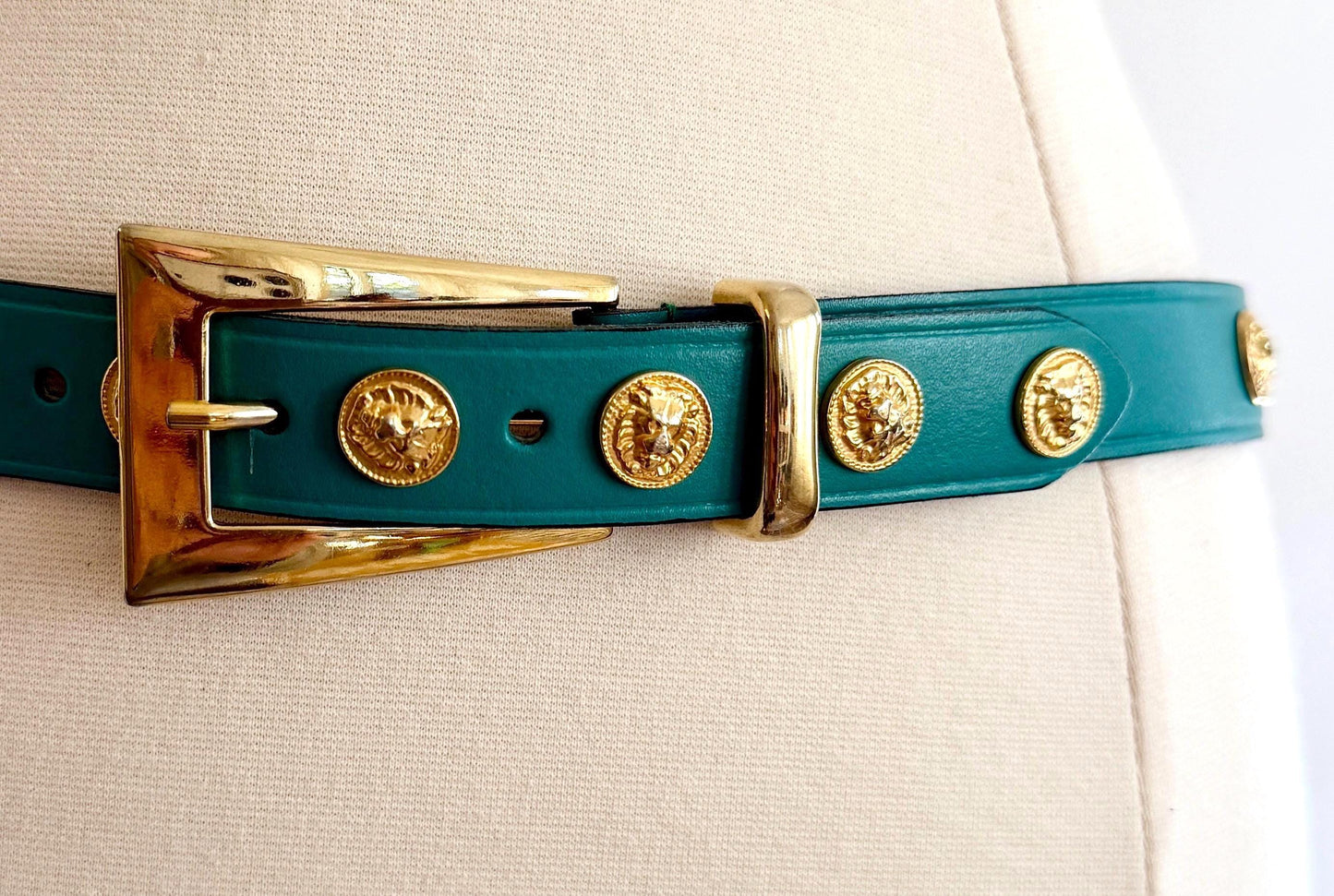 Vintage Turquoise Belt Gold Lion Medallion Studs Made in Italy