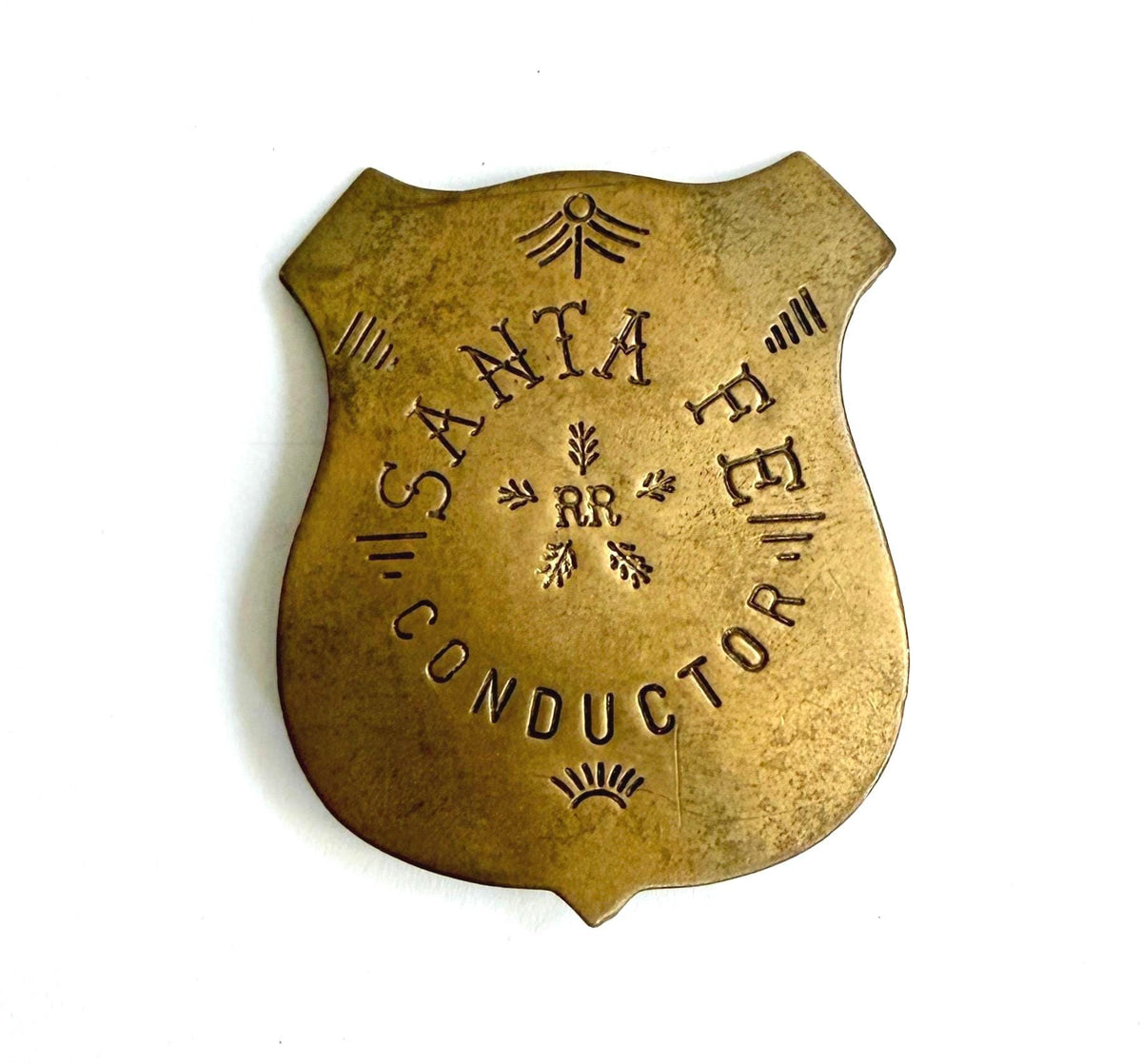 Vintage Brass Santa Fe Railroad Conductor Badge Pin Western Train Ephemera