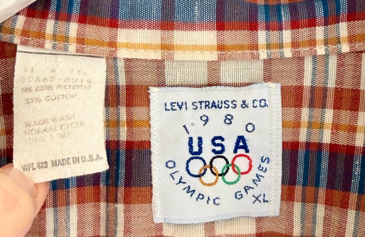 Vintage Levi Strauss Plaid Mens Shirt 1980 Olympic Games