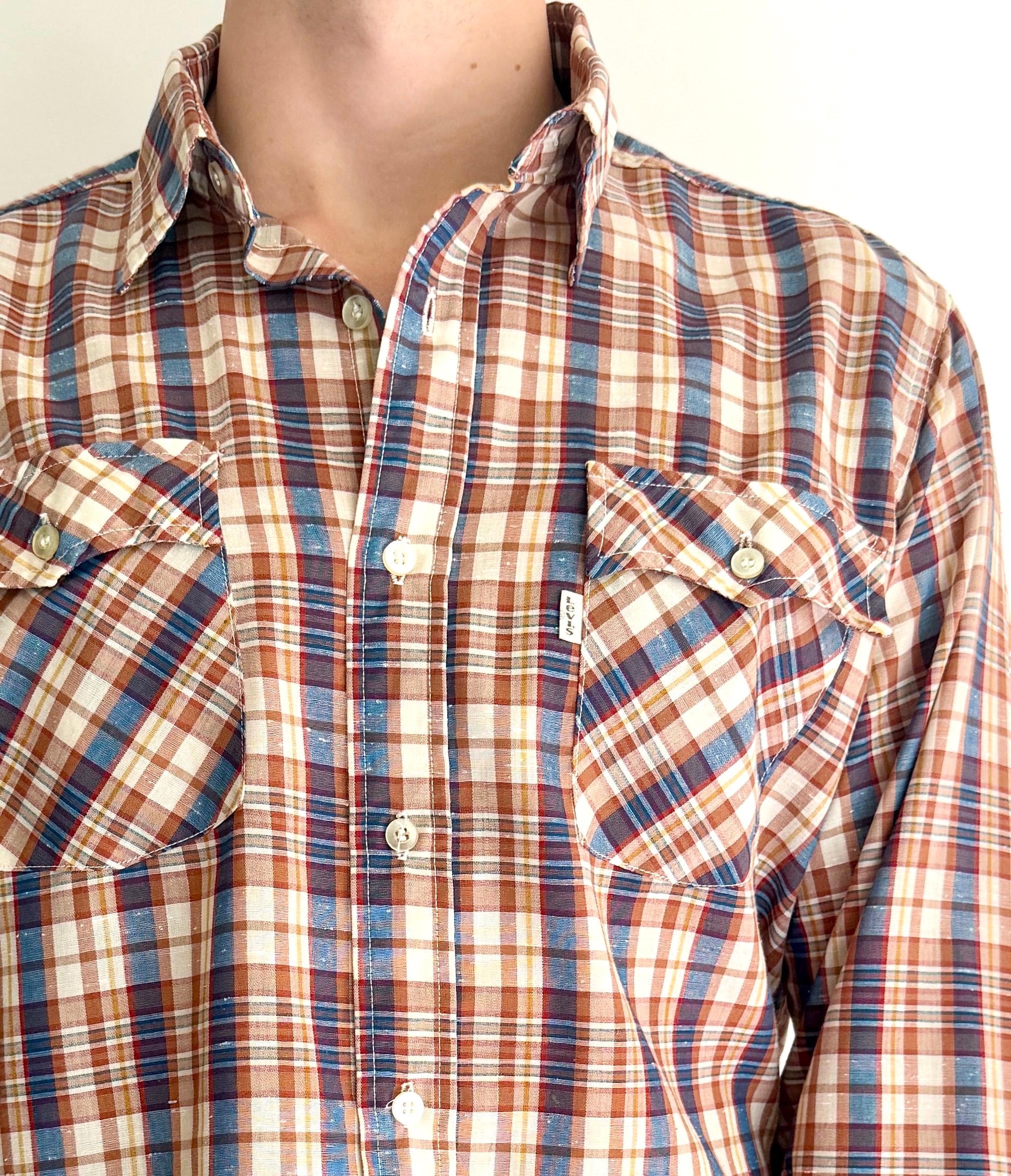 Vintage Levi Strauss Plaid Mens Shirt 1980 Olympic Games