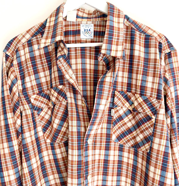 Vintage Levi Strauss Plaid Mens Shirt 1980 Olympic Games
