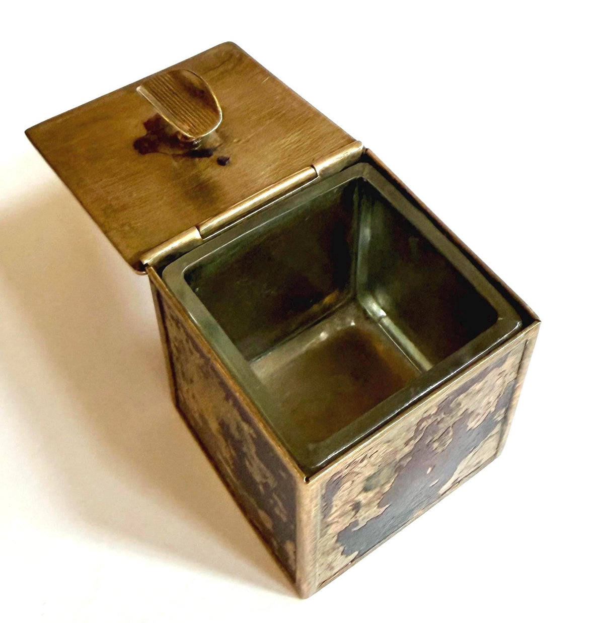 Vintage French Portable Ashtray Hinged Brass Cube