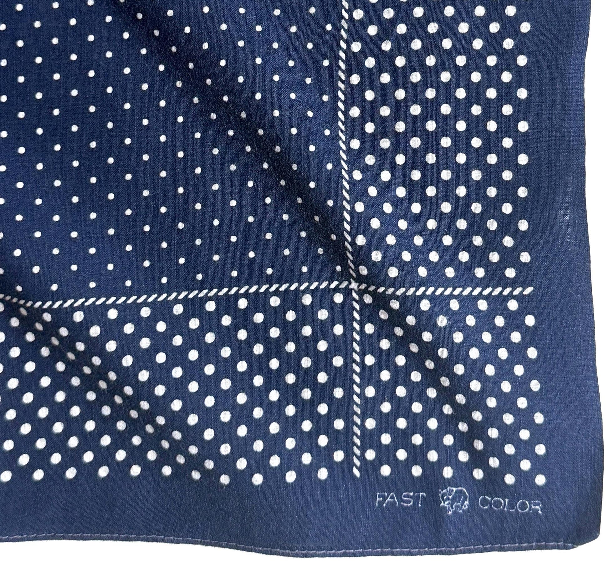 Vintage 40s Indigo Cotton Bandana Fast Color Elephant Trunk Down Dot Print