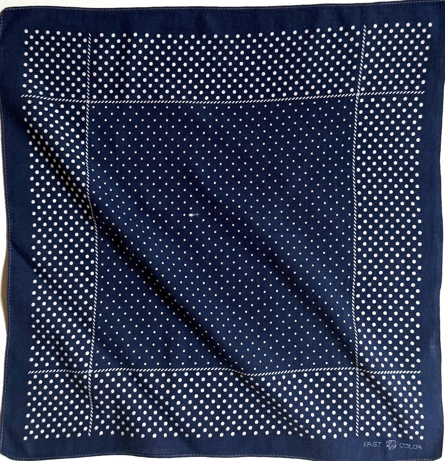Vintage 40s Indigo Cotton Bandana Fast Color Elephant Trunk Down Dot Print