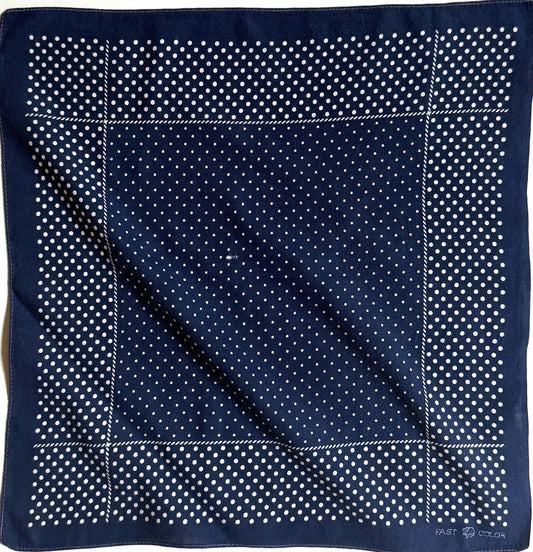 Vintage 40s Indigo Cotton Bandana Fast Color Elephant Trunk Down Dot Print