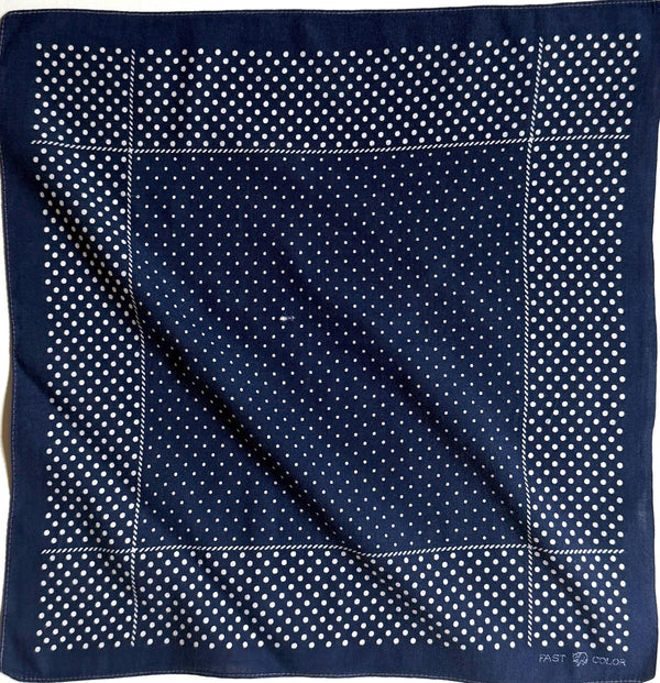 Vintage 40s Indigo Cotton Bandana Fast Color Elephant Trunk Down Dot Print