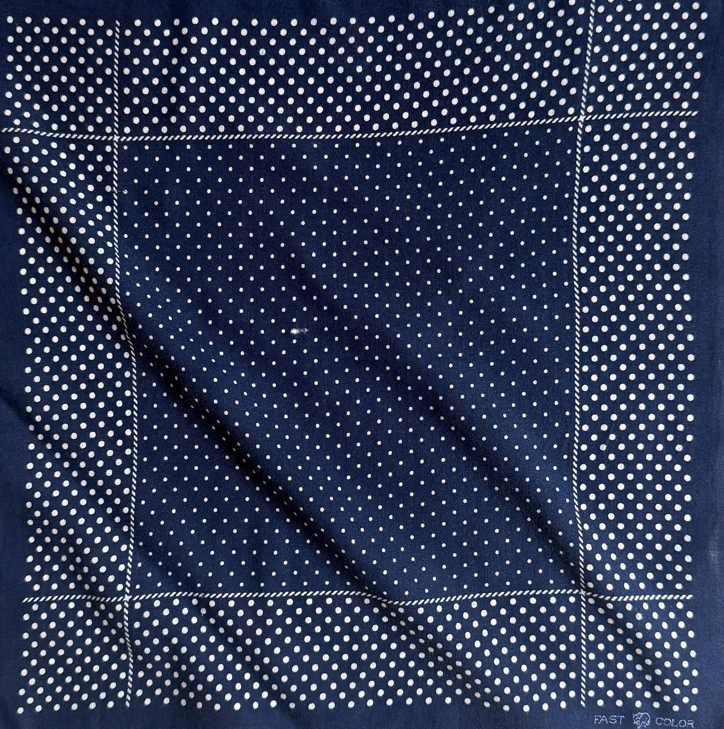 Vintage 40s Indigo Cotton Bandana Fast Color Elephant Trunk Down Dot Print