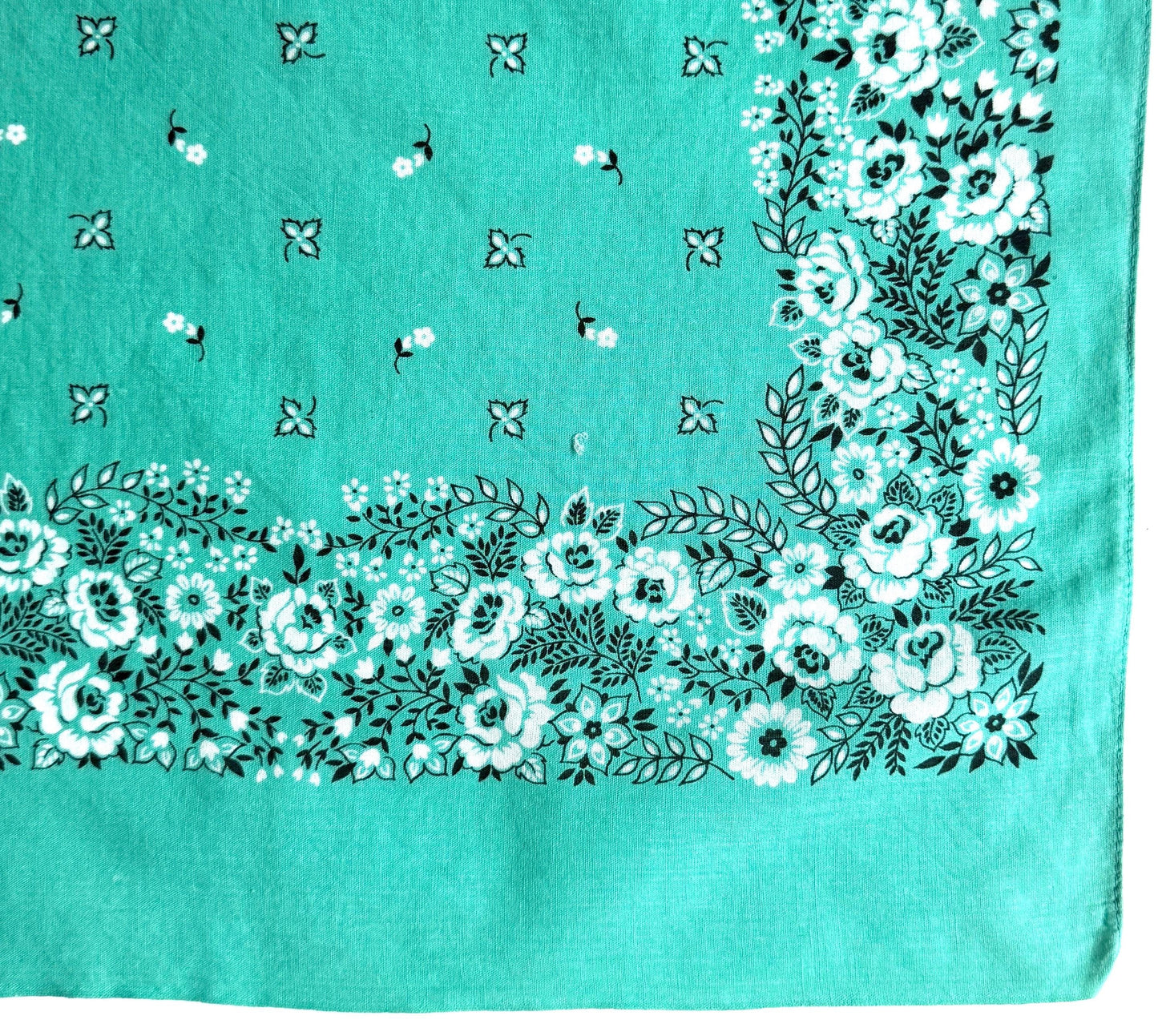 Vintage Turquoise Cotton Bandana Vintage 60s 70s Made in USA