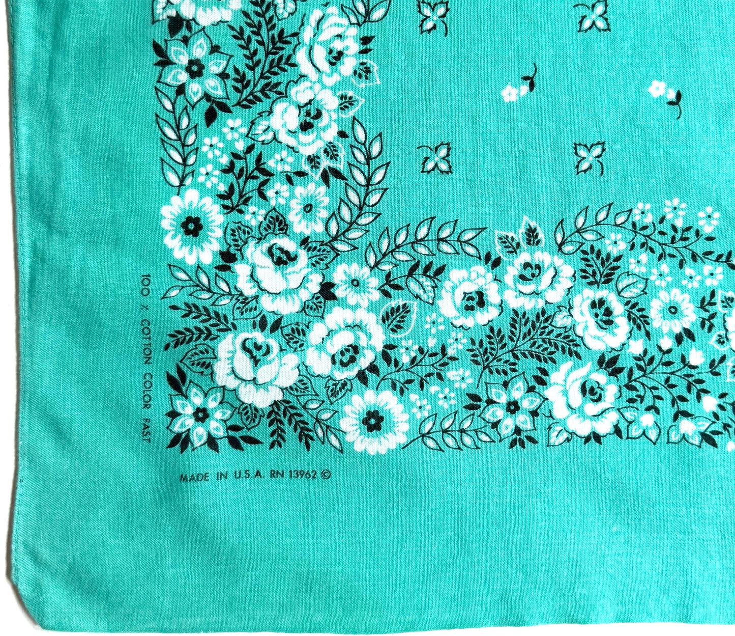 Vintage Turquoise Cotton Bandana Vintage 60s 70s Made in USA