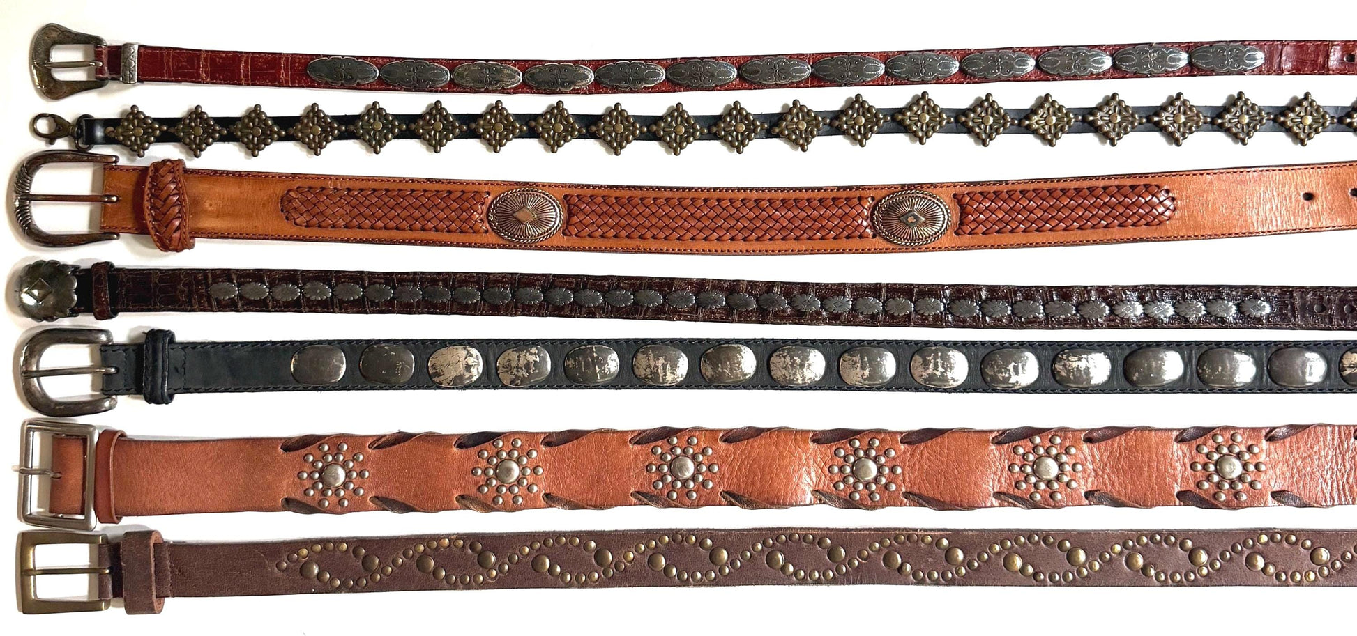 Vintage Concho Belt Brown Leather Strap Western Southwest Cowboy