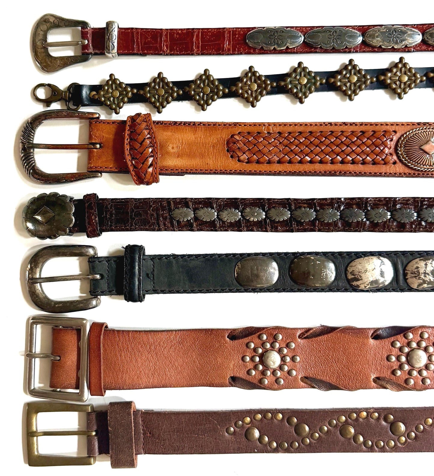 Vintage Concho Belt Brown Leather Strap Western Southwest Cowboy