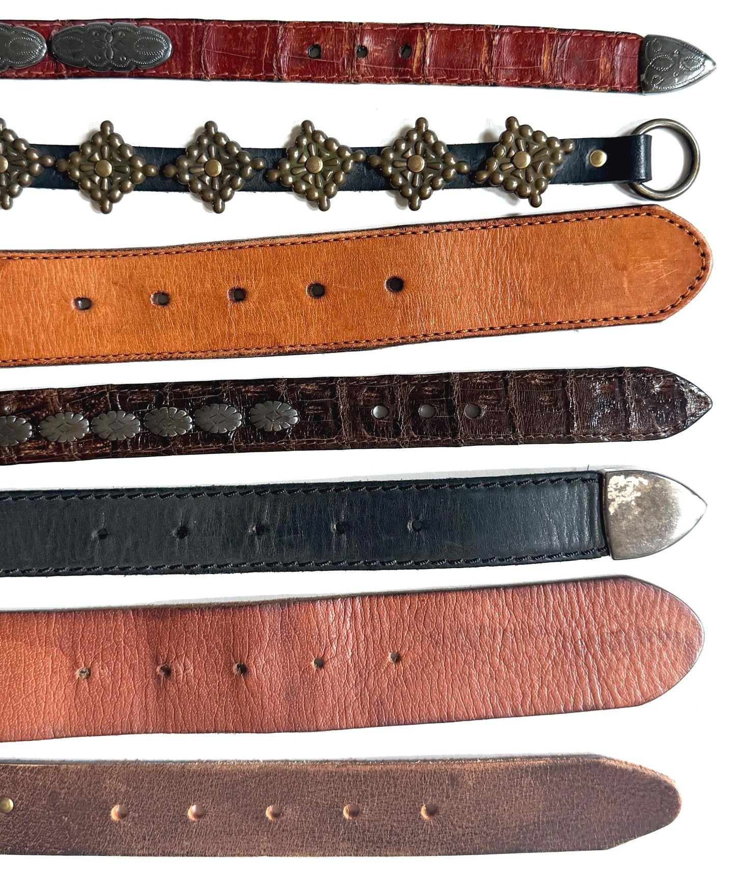 Vintage Concho Belt Brown Leather Strap Western Southwest Cowboy
