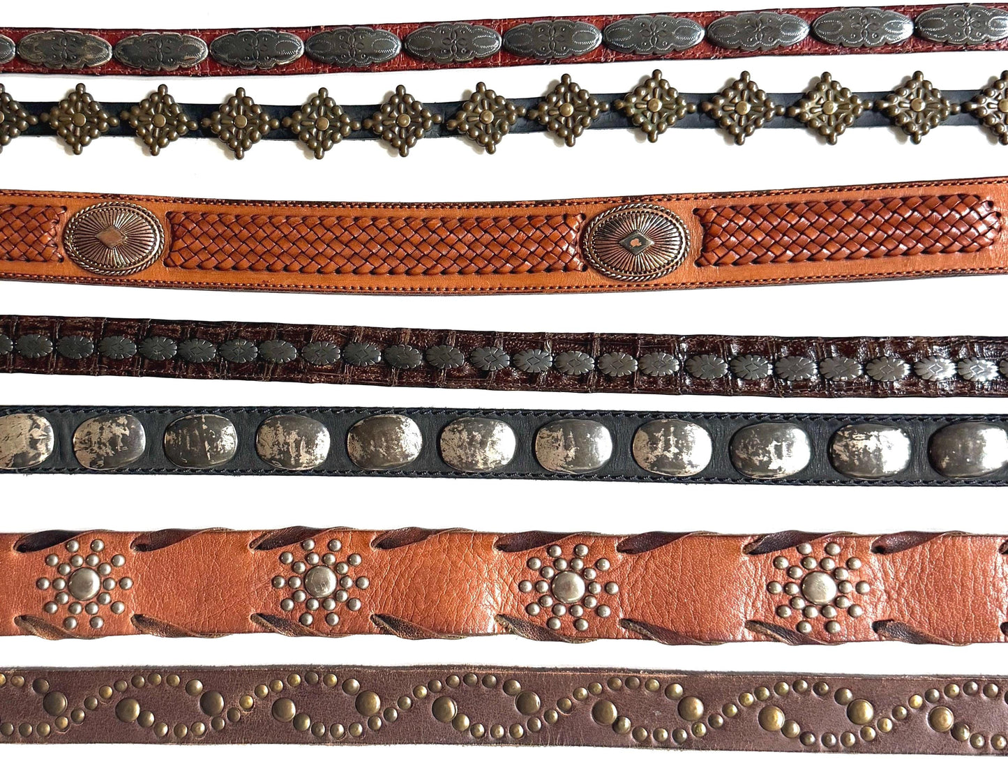 Vintage Concho Belt Brown Leather Strap Western Southwest Cowboy