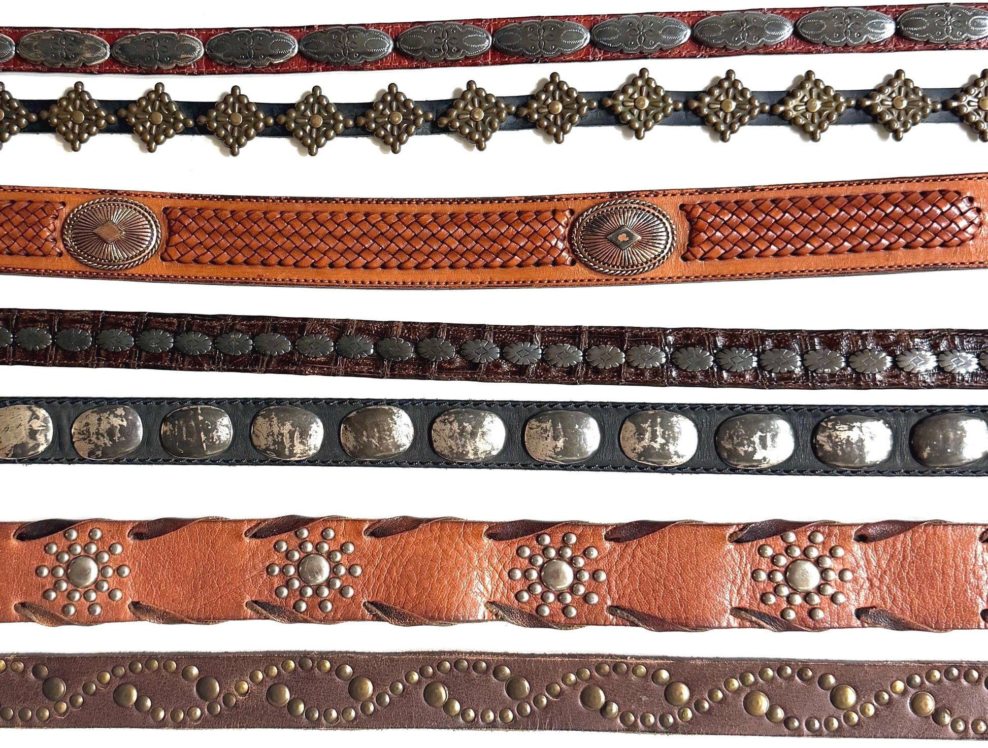Vintage Concho Belt Brown Leather Strap Western Southwest Cowboy