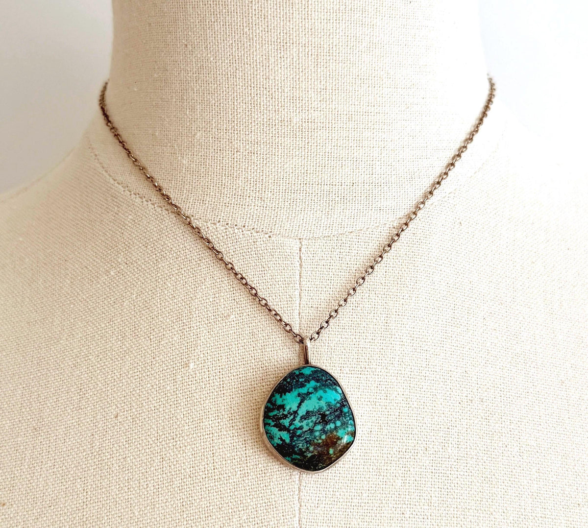 Vintage Sterling Silver Turquoise Medallion Necklace