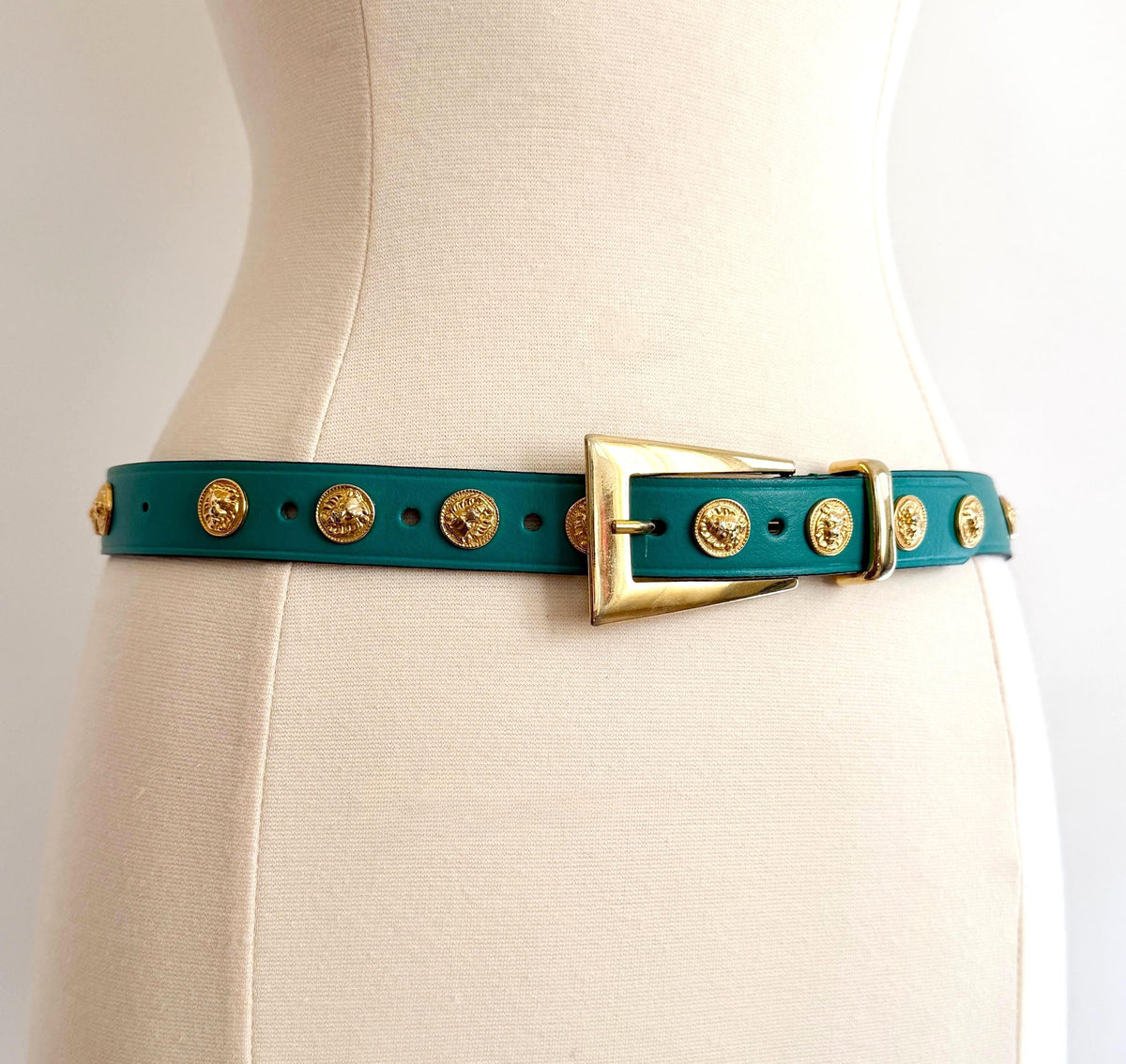 Vintage Turquoise Belt Gold Lion Medallion Studs Made in Italy