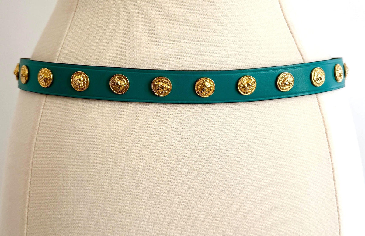 Vintage Turquoise Belt Gold Lion Medallion Studs Made in Italy
