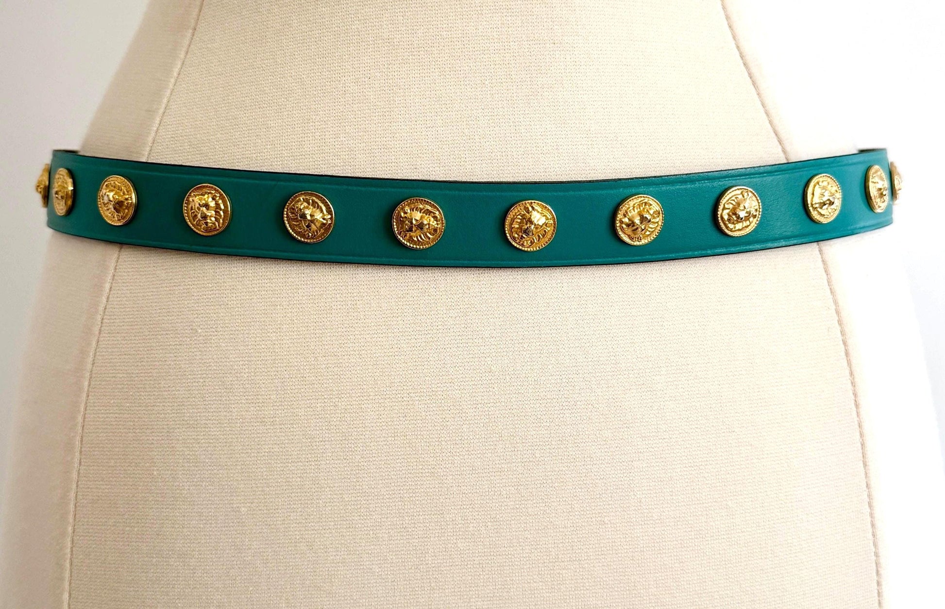 Vintage Turquoise Belt Gold Lion Medallion Studs Made in Italy