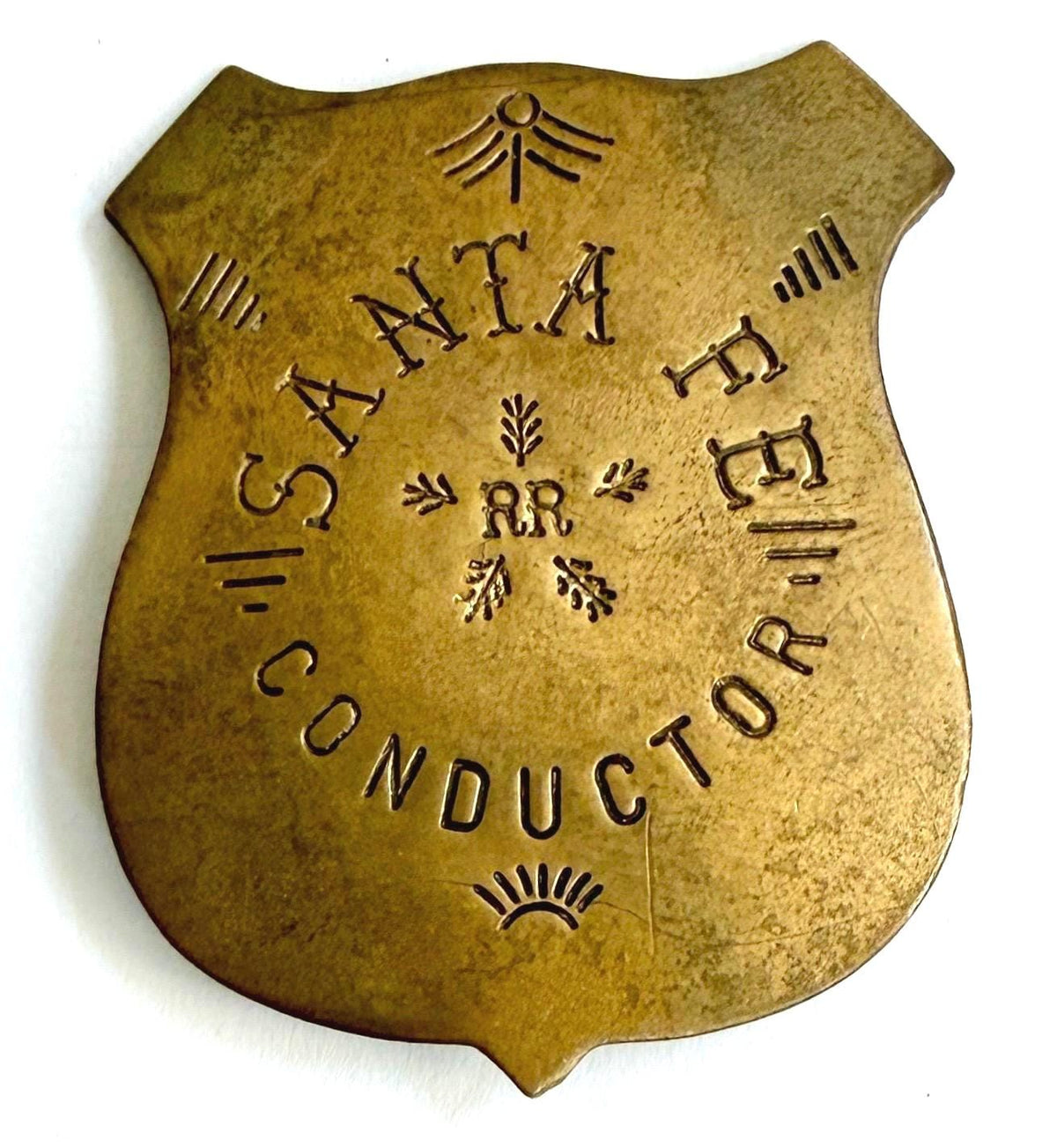 Vintage Brass Santa Fe Railroad Conductor Badge Pin Western Train Ephemera