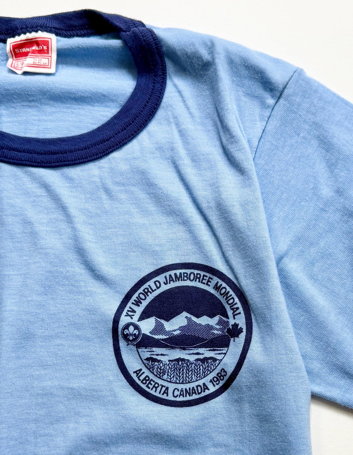 80s Boy Scouts Tshirt 1983 World Jamboree Alberta Canada Blue Ringer Tee