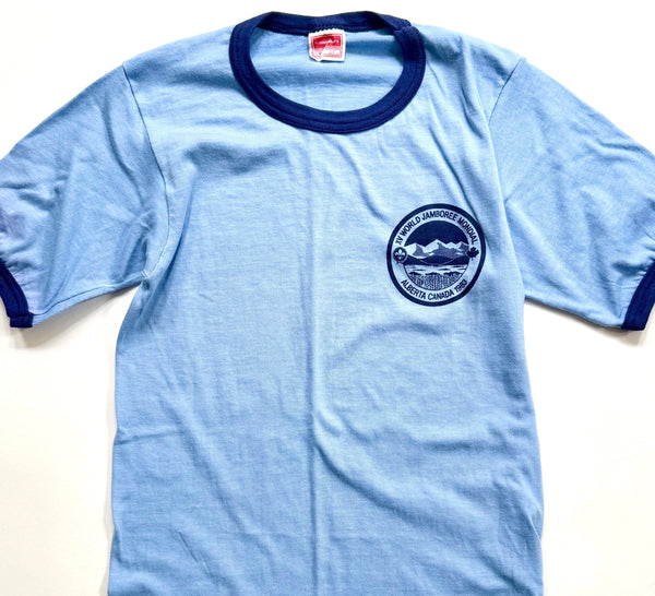 80s Boy Scouts Tshirt 1983 World Jamboree Alberta Canada Blue Ringer Tee