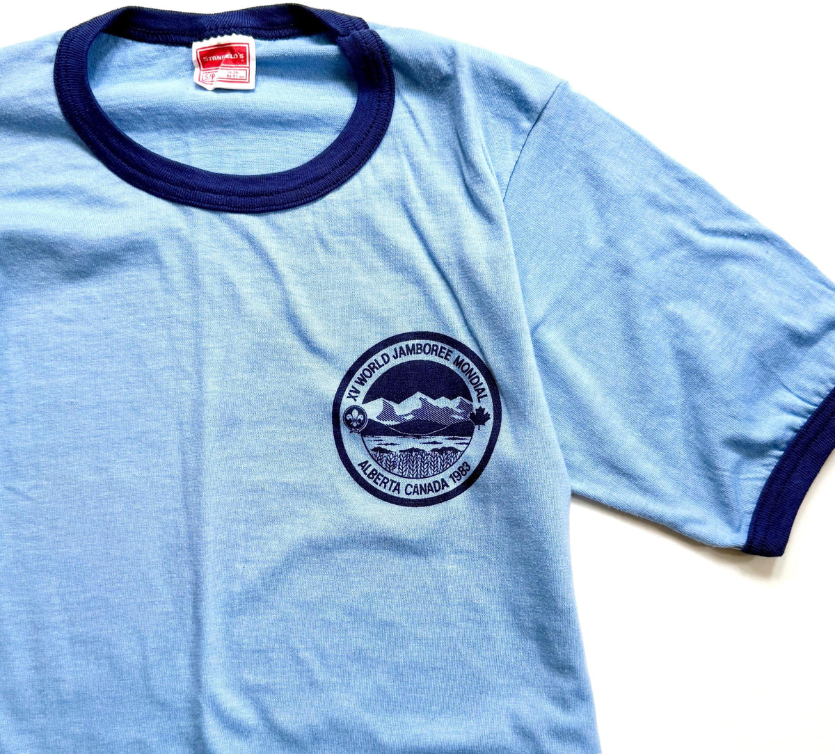 80s Boy Scouts Tshirt 1983 World Jamboree Alberta Canada Blue Ringer Tee