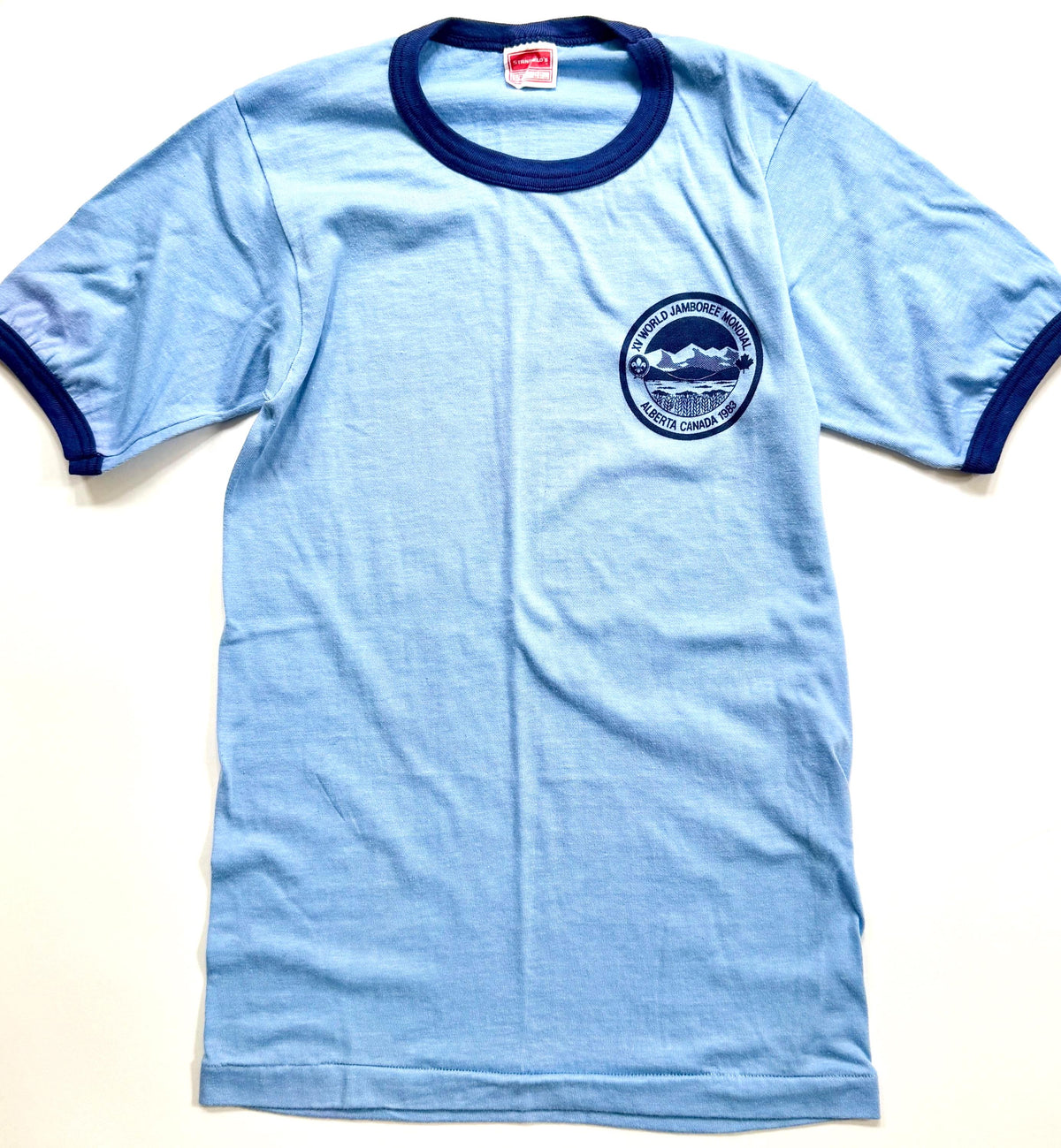 80s Boy Scouts Tshirt 1983 World Jamboree Alberta Canada Blue Ringer Tee