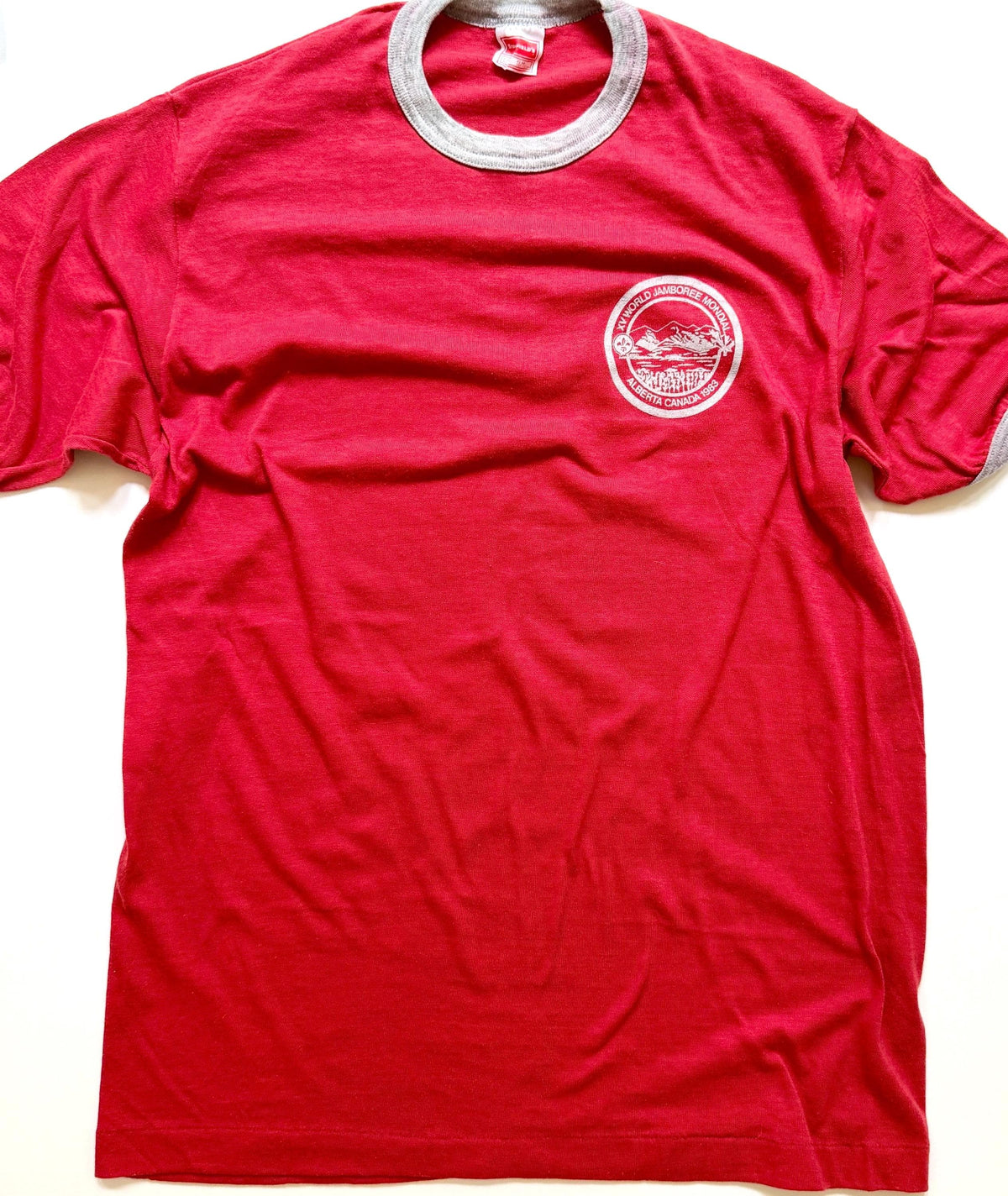 80s Boy Scouts Tshirt 1983 World Jamboree Alberta Canada Red Ringer Tee